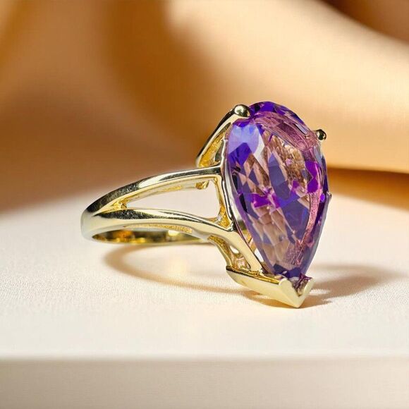 VINTAGE- 10K Gold -LARGE Natural Amethyst Ring- 5CTTW -Size 10 -Solitaire - 4.3g - Picture 9 of 16